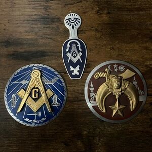 Masonic Emblem Set with Blue and Gold Accents- Set of 3